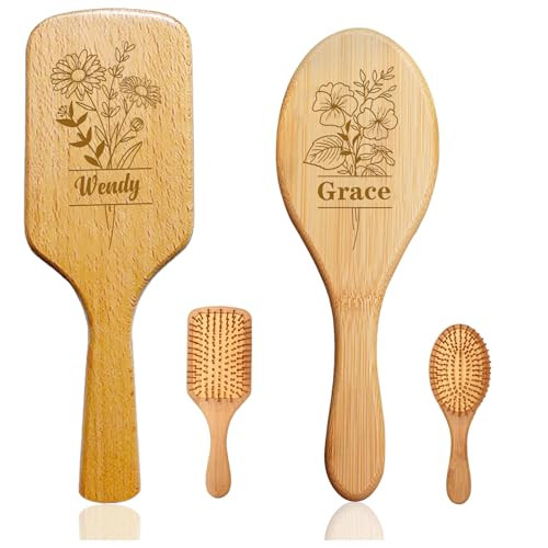 Personalized Engraving Wooden Bridesmaid Hair Brush with Name, Custom Birthday Floral Scalp Massage Hair Brush for Women Bride, Travel Hair Detangling Hairbrush Gift for Wedding Couples Mother's Day | Amazon (US)