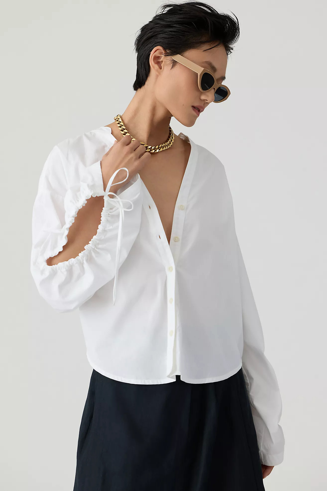 Pilcro Drawstring Poplin Blouse | Anthropologie (US)