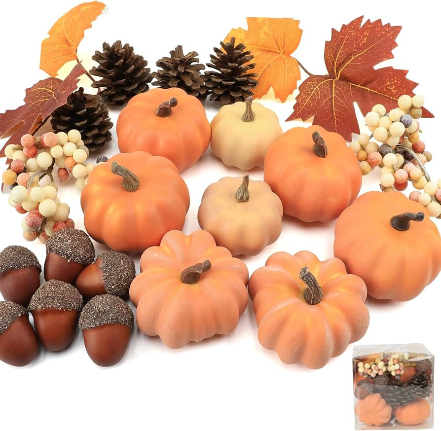 Ghrdopy 22 PCS Pumpkin Decor - Fall Decorations Plastic Pumpkins for Autumn Decorating Kit Hallow... | Amazon (US)