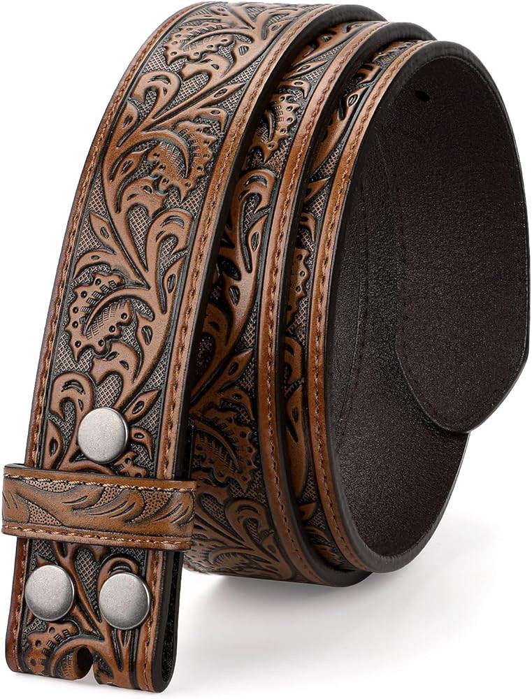 TRIWORKS Western Belt Strap for Men without Buckle 1.5" Wide Floral Engraved Embossed Leather Bel... | Amazon (US)