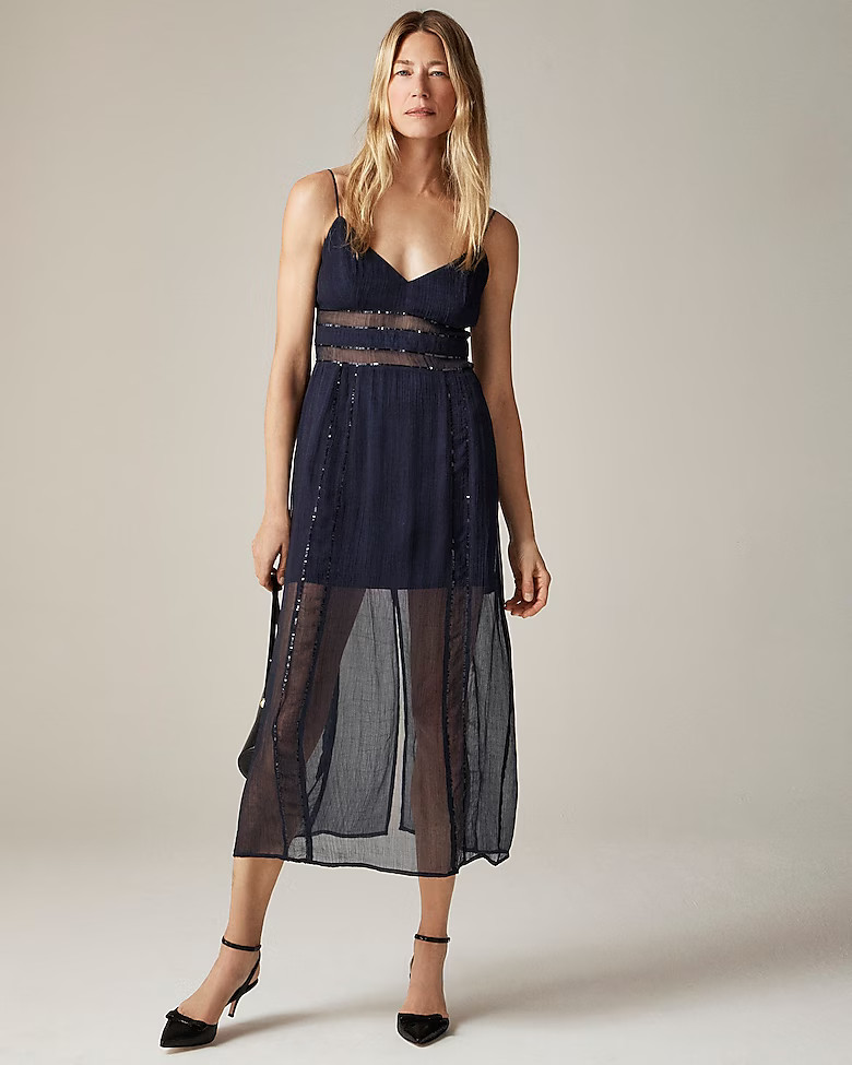 Collection sequin spaghetti-strap dress in crinkle chiffon | J. Crew US