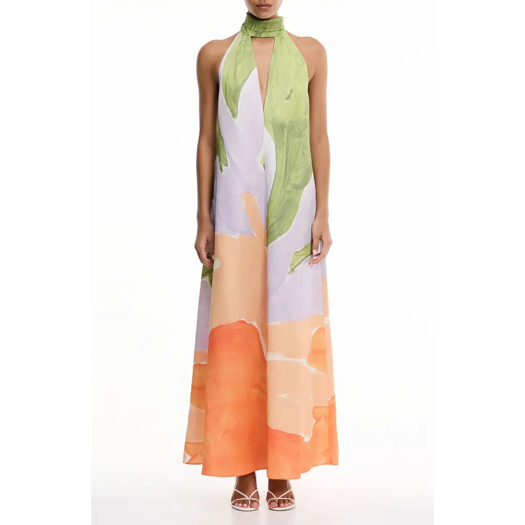 Significant Other Malina Floral Print Halter Dress in Stamped Poppy at Nordstrom, Size 2 Us | Nordstrom