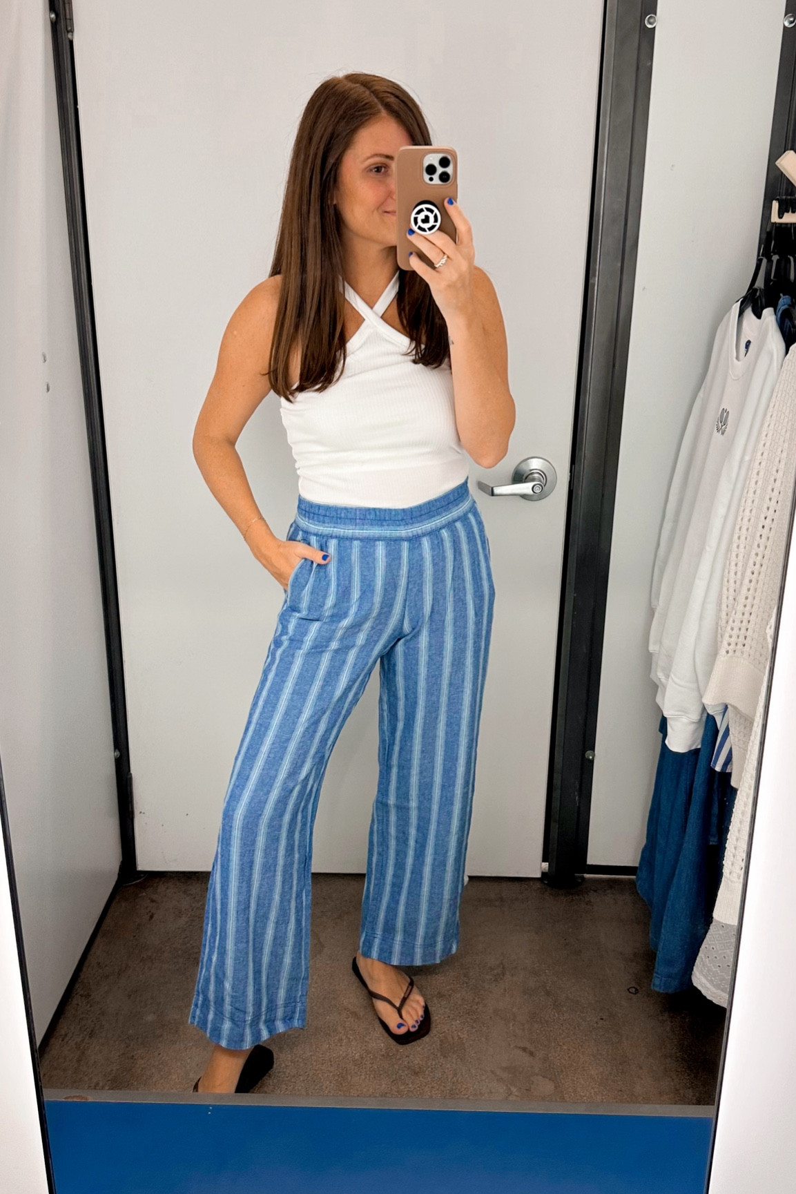 You seen me in these pants and you know I love them! Loving these wide leg linen pull on pants from Old Navy! In this picture, I’m wearing a size extra small but I did end up taking a size small home with me and love how the small fits! Love them, dressed up and paired with this cute halter tank that has a built-in shelf bra from Old Navy and comes another color options wearing a size medium!

#LTKfindsunder50 #LTKSeasonal