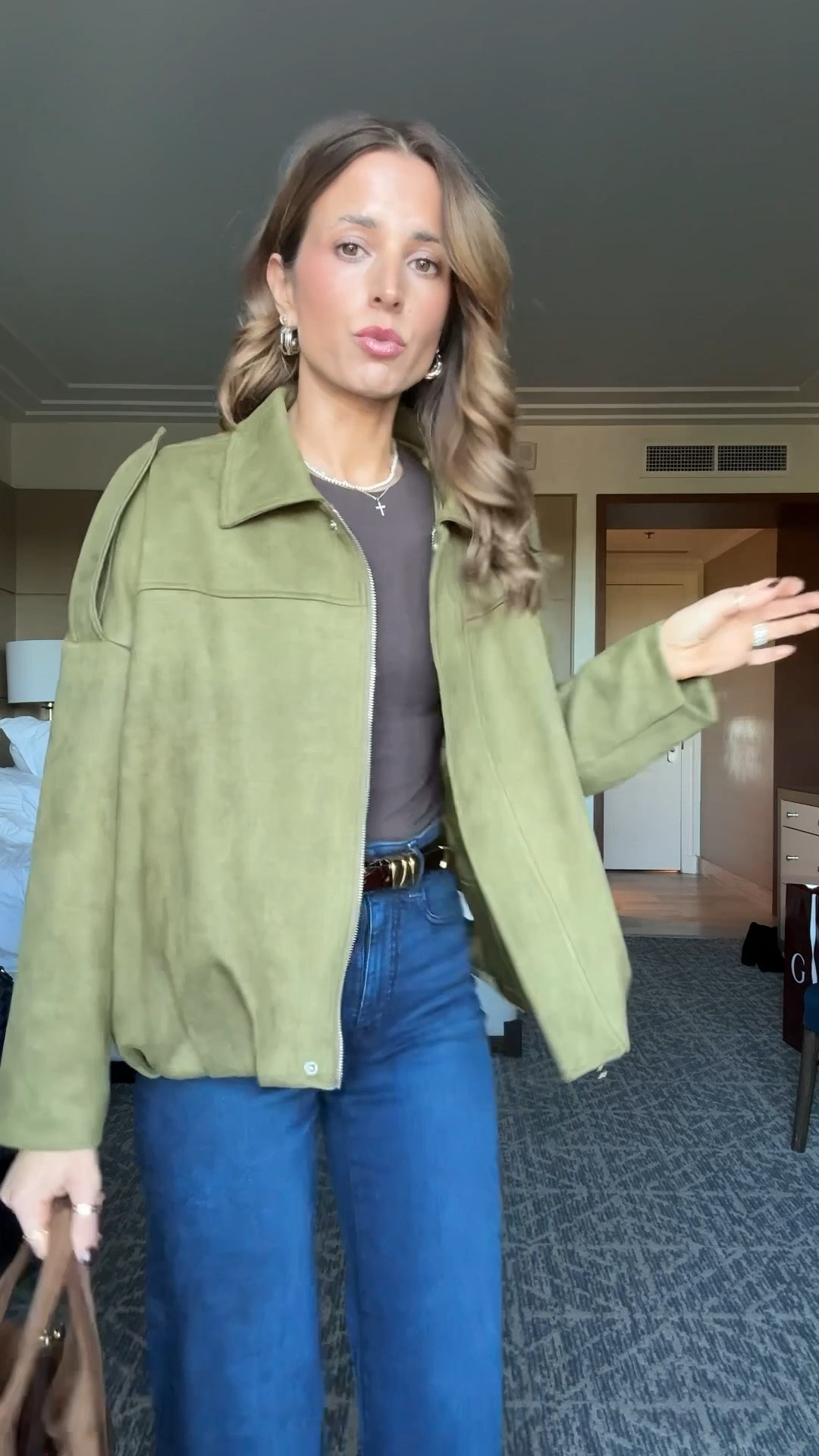 Spring outfit. Elevated casual. Amazon faux suede bomber style jacket in XS. Madewell wide leg crop jeans in 24 regular - I did regular since it’s a crop style. Abercrombie double lined long sleeve in XXS. Madewell belt in XXS. I went up half a size in kitten heel booties. Coach suede purse. 




#LTKootd #LTKPetite #LTKmorningroutine