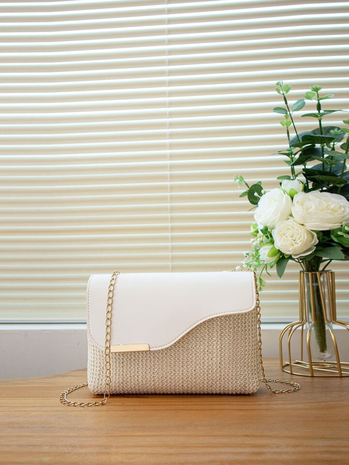 Stylish & Versatile White Woven Women's Chain-strap Flap Crossbody Shoulder Bag | SHEIN