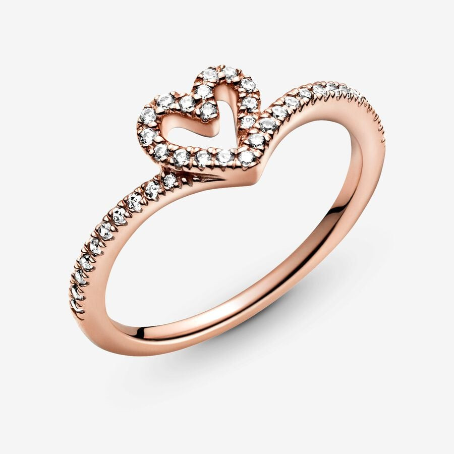 Sparkling Wishbone Heart Ring | Pandora (US)