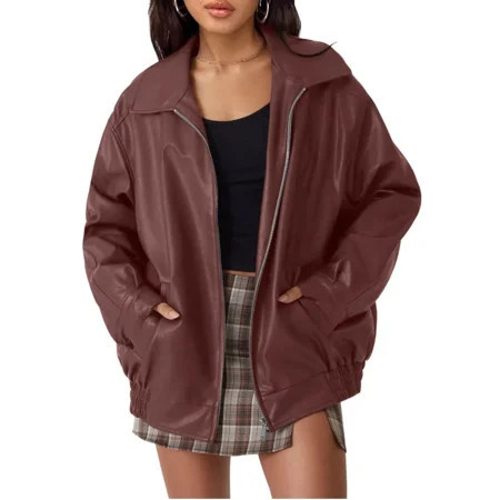 AELand Women's Oversized Leather Jackets Faux Suede Fall Fashion Motorcycle Coats Winter Outerwear | Walmart (US)