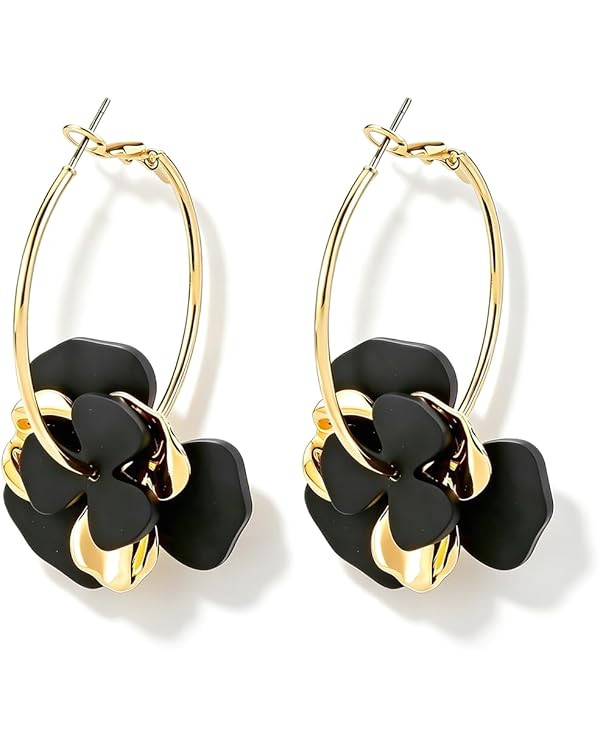 Amazon.com: Black Flower Earrings for Women Trendy Spring Floral Jewelry Accessorie Prom Earring ... | Amazon (US)