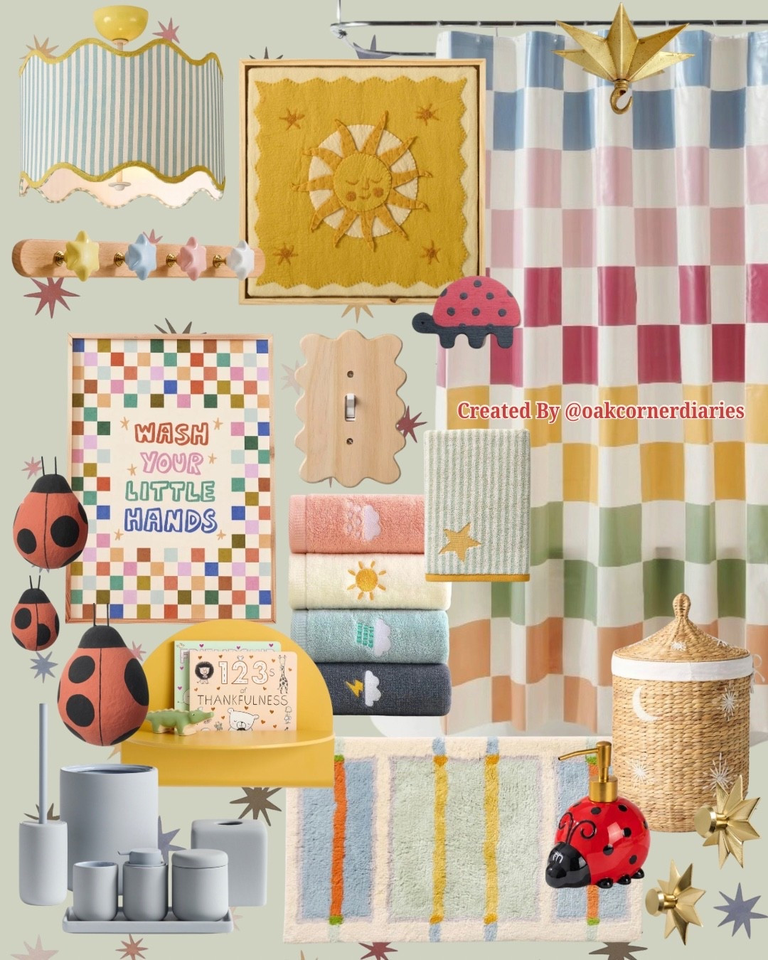 This whimsical Montessori-inspired kids' bathroom is centered around a rainbow checkered shower curtain with soft, playful colors, subtle ladybug accents, natural textures, and a clean, minimalist design that still feels fun and inviting. A space designed to encourage independence while growing beautifully with your little one. 🐞🤍
#MontessoriHome #KidsBathroom #WhimsicalDecor #RainbowDecor #MinimalistKidsRoom #BathroomInspo

#LTKHome #LTKKids #LTKSaleAlert