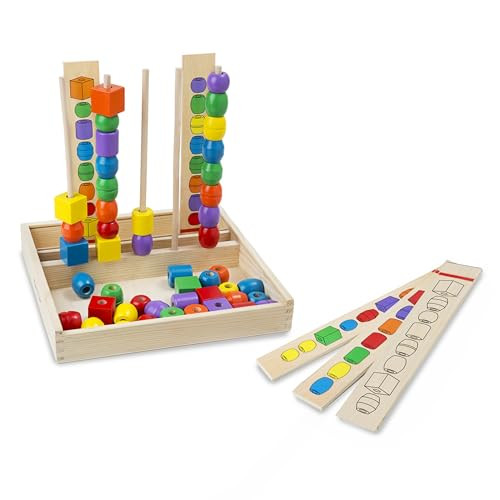 Melissa & Doug Bead Sequencing Set With 46 Wooden Beads and 5 Double-Sided Pattern Boards - Color... | Amazon (US)