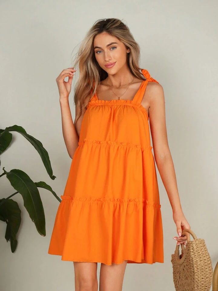 SHEIN VCAY Orange Bowknot Decoration Women's Holiday Cami Dress | SHEIN