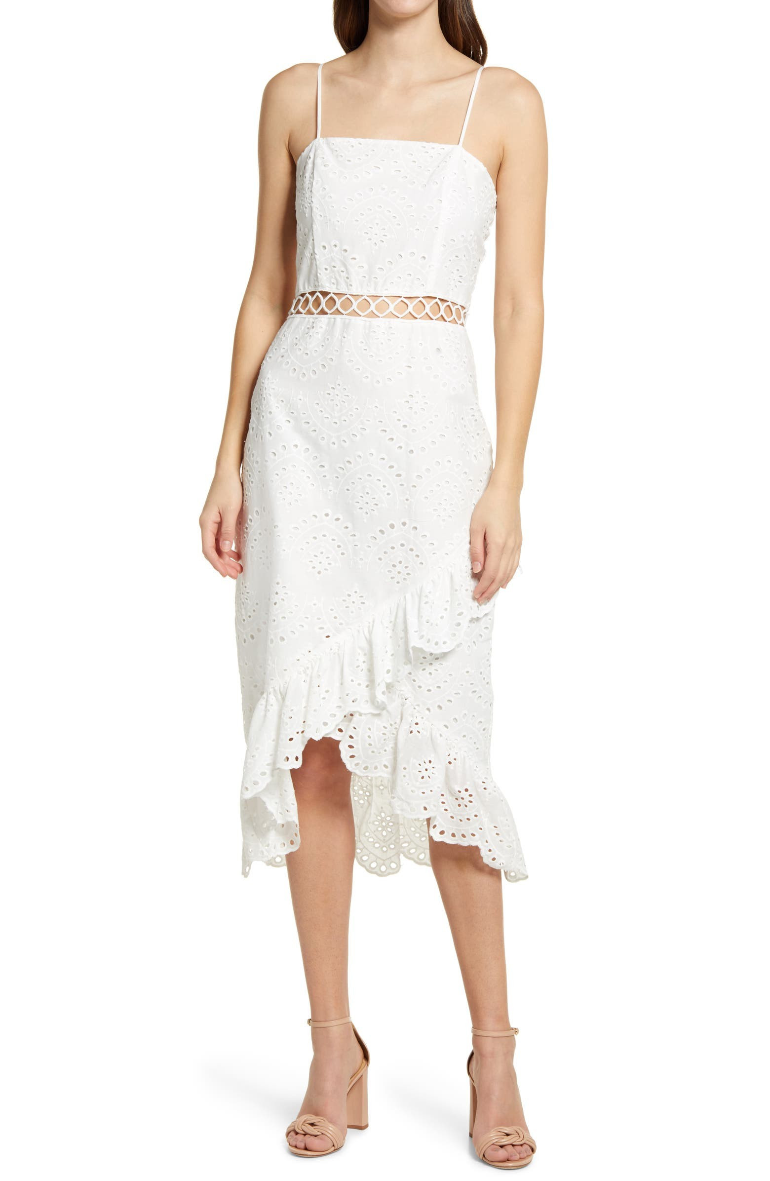 Asymmetrical Ruffle Eyelet Sheath Dress | Nordstrom