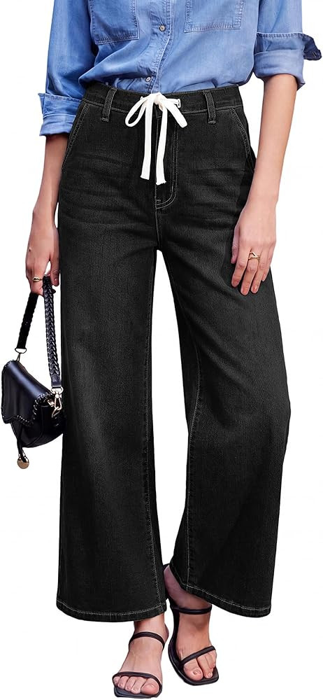 HDLTE Wide Leg Jeans High Waisted Stretchy Jeans with Pockets Straight Leg Loose Fit Zimbaplatinu... | Amazon (US)