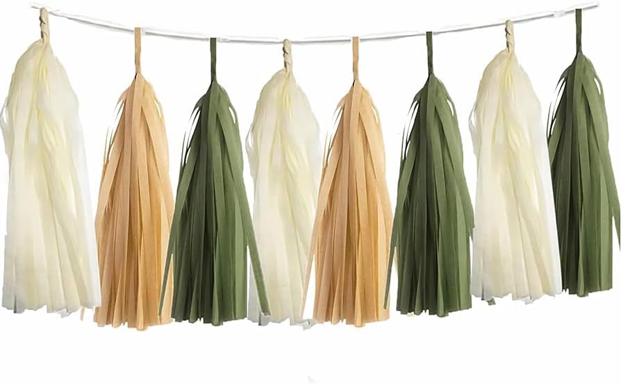 15PCS DIY Tissue Tassel Garland Olive Green Kraft Tan Brown Cream Neutral Party Banner for Greene... | Amazon (US)