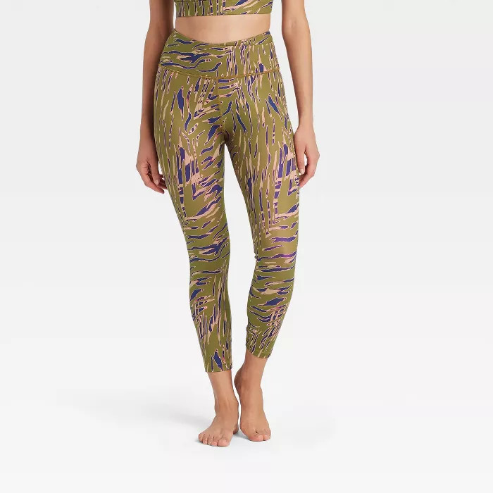 Women's High-Rise Zebra Print Criss-Cross Waistband 7/8 Leggings - JoyLab™ Army Green | Target