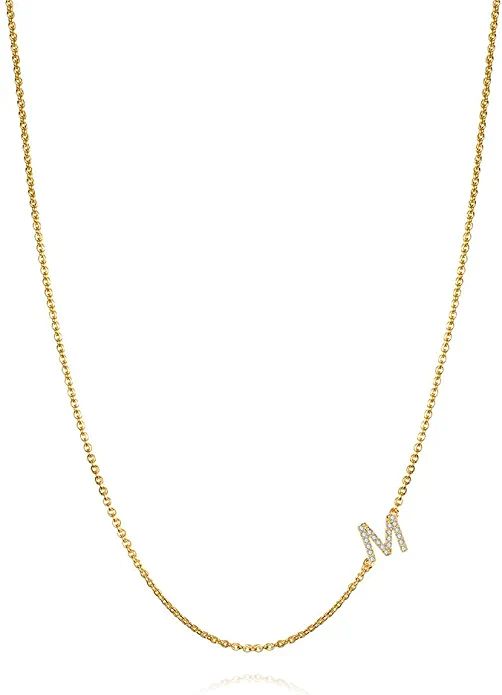 Hidepoo Sideways Initial Necklace for Women, 14k Gold Plated Dainty Cubic Zirconia Sideways Alpha... | Amazon (US)