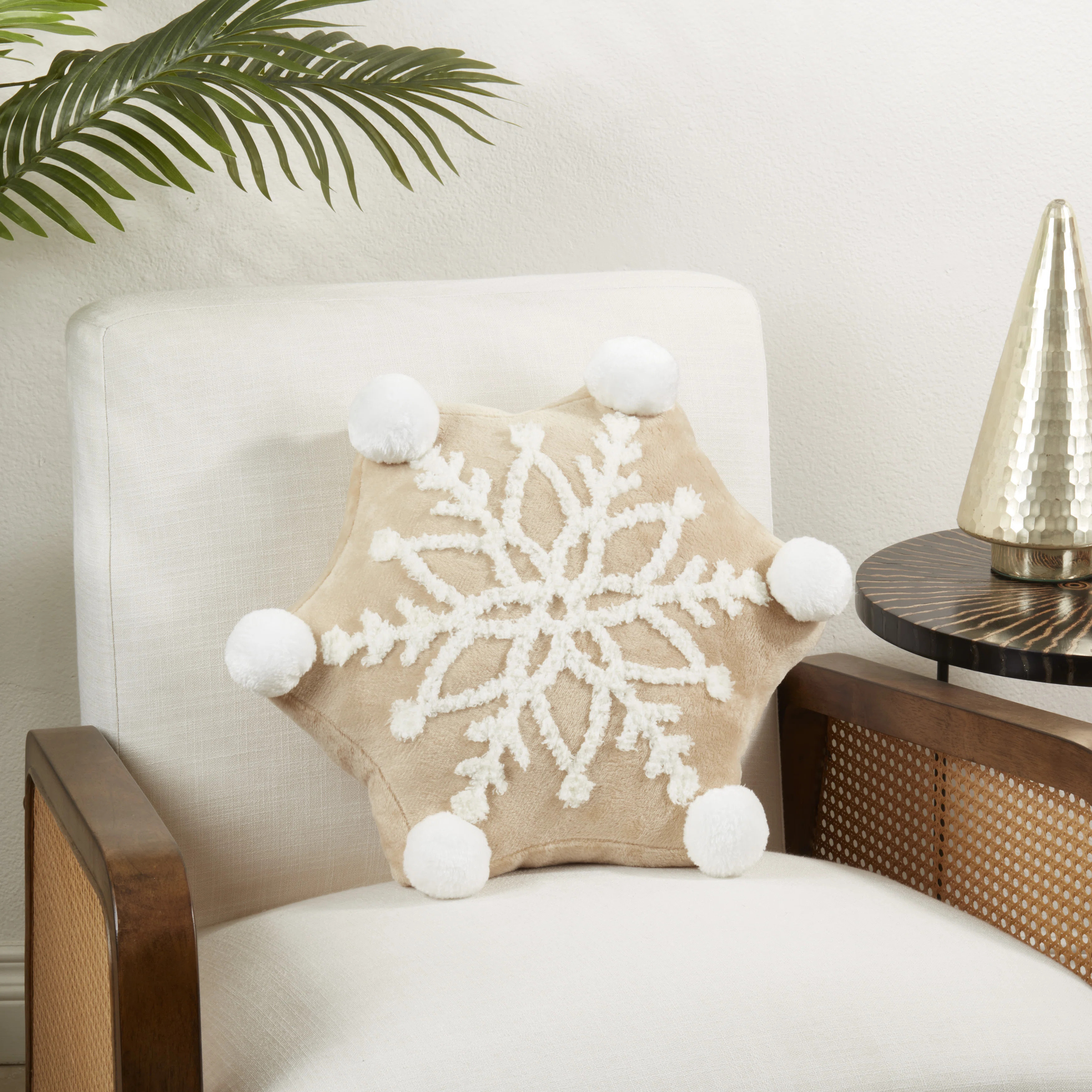 Frosty Flurry Snowflake Poly Filled Throw Pillow with Pompoms | Wayfair North America
