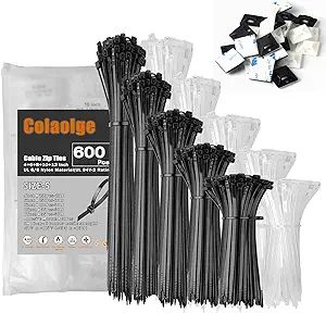 Zip Wire Ties 600Pcs Small Cable Zip Ties with Cable Mounts Nylon Zip Cable Ties Assorted Sizes 4... | Amazon (US)