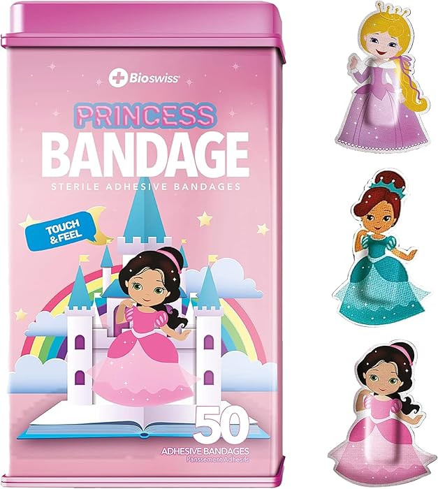 BioSwiss Bandages, Princess Shaped Self Adhesive Bandage Set, Latex Free, Sterile Wound Care, 50 ... | Amazon (US)