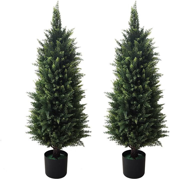 2 Pack 37 Inch Artificial Cedar Topiary Trees for Outdoor Front Porch Décor - UV Rated Fake Plan... | Amazon (US)