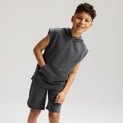 Boys' Sleeveless French Terry Hoodie - Cat & Jack™ Charcoal Gray L Husky | Target