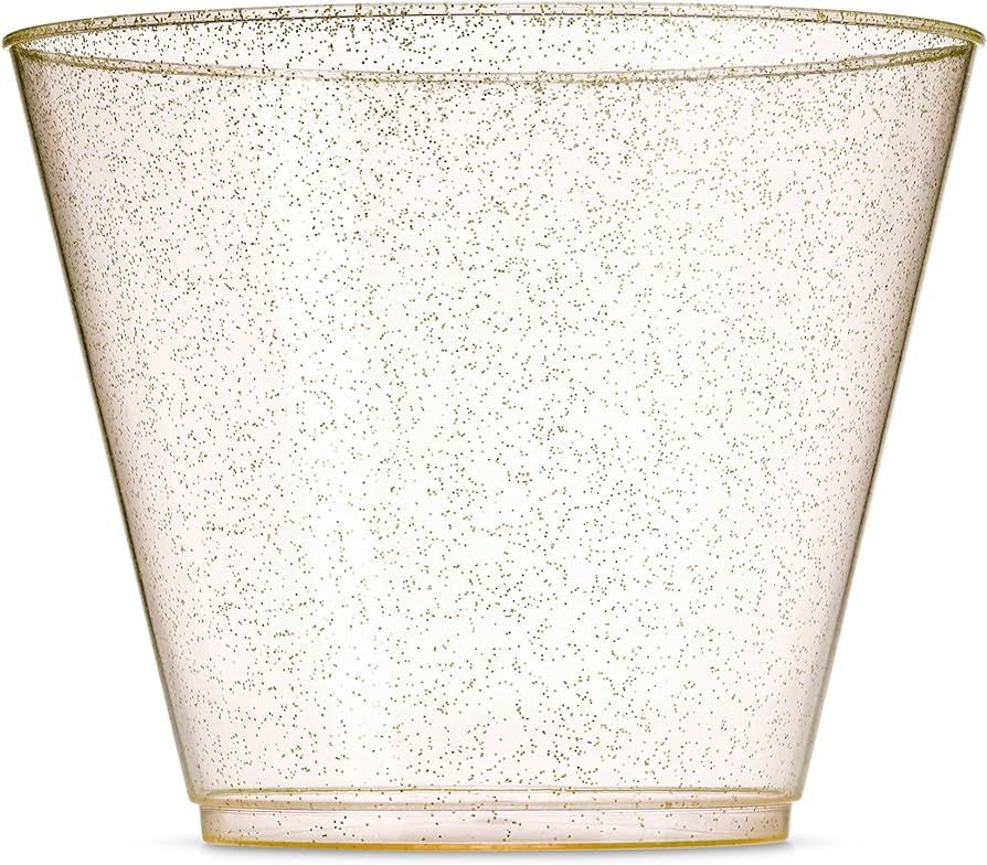 Munfix 100 Glitter Plastic Cups - 9 Oz Clear Plastic Cups Old Fashioned Tumblers -Gold Glitter Cu... | Amazon (US)