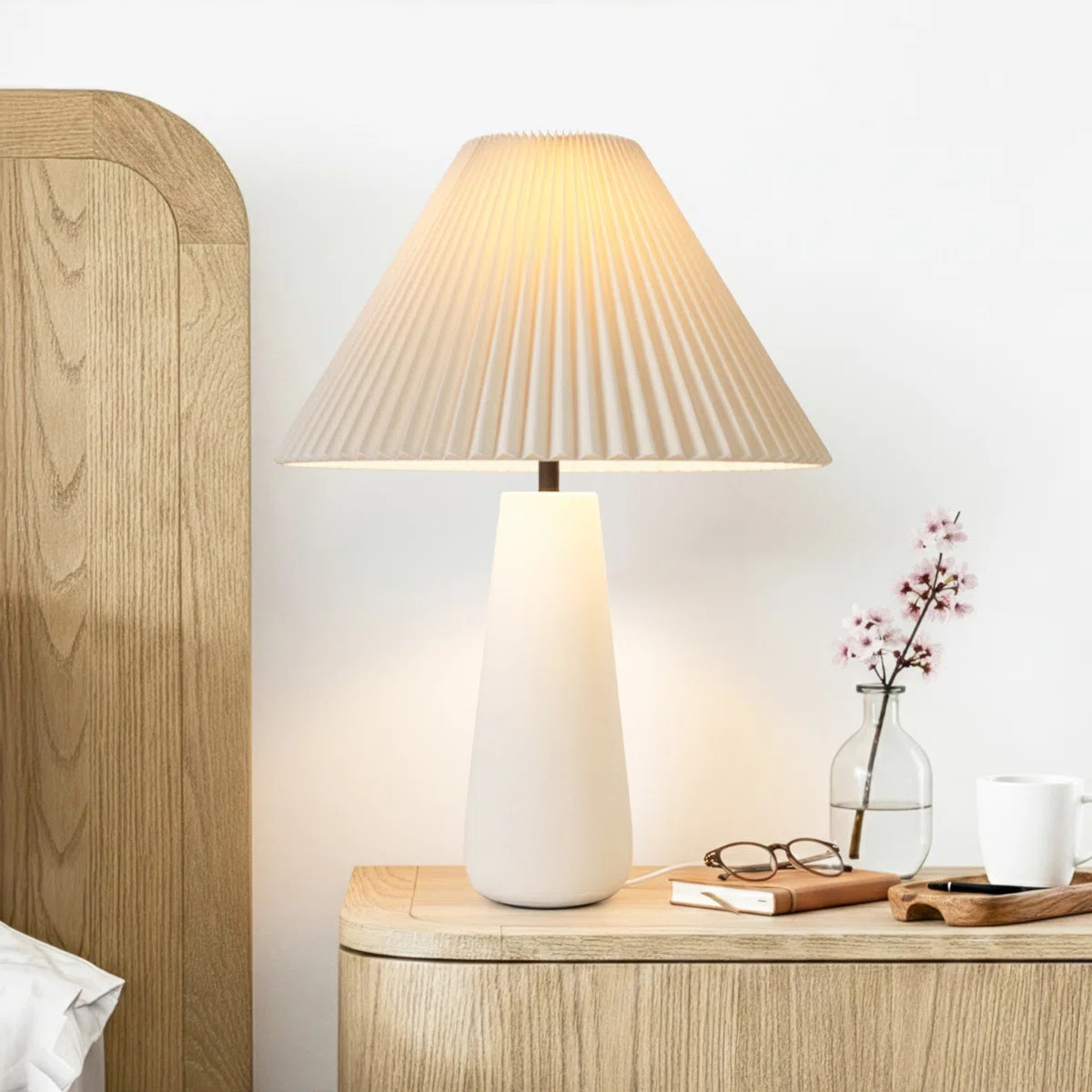 Gwen 25" Modern Tall Cement LED Bedside, Table, Desk Lamp With Cream Pleated Fabric Shade And Hea... | Wayfair North America