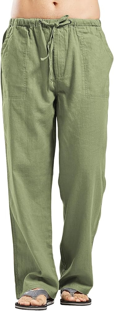 utcoco Qiuse Men's Casual Loose Fit Straight-Legs Stretchy Waist Beach Pants | Amazon (US)