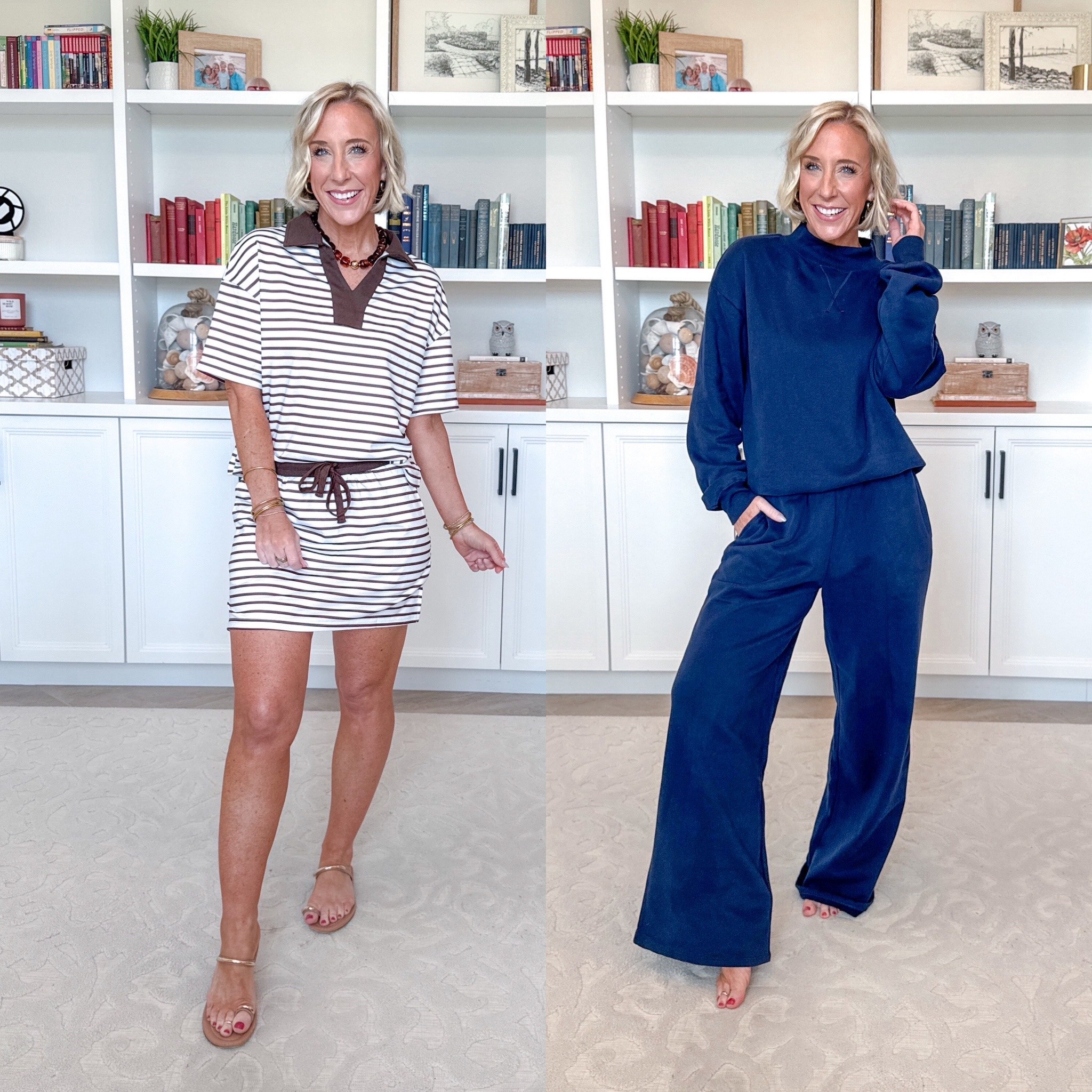 Amazon - unboxing my latest orders. Striped Short Sleeve Polo & Skort 2 Piece Set - size small. 2 colors. Mock Neck & Wide Leg Pants 2 Piece Sweat Set - size small (could have done the XS). 8 colors.

#LTKSeasonal #LTKOver40 #LTKPetite