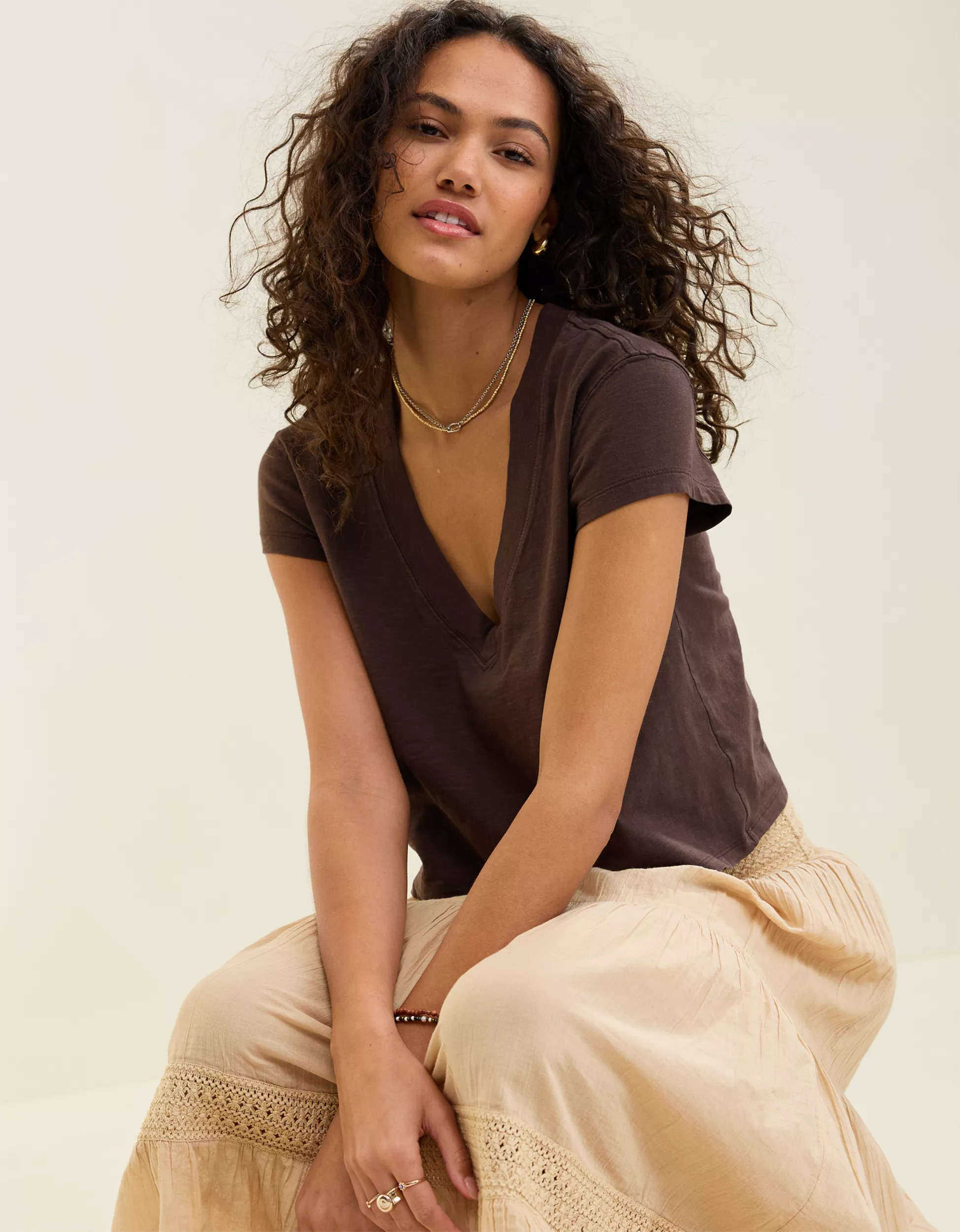 Aerie Cropped Extreme V-Neck T-Shirt | Aerie