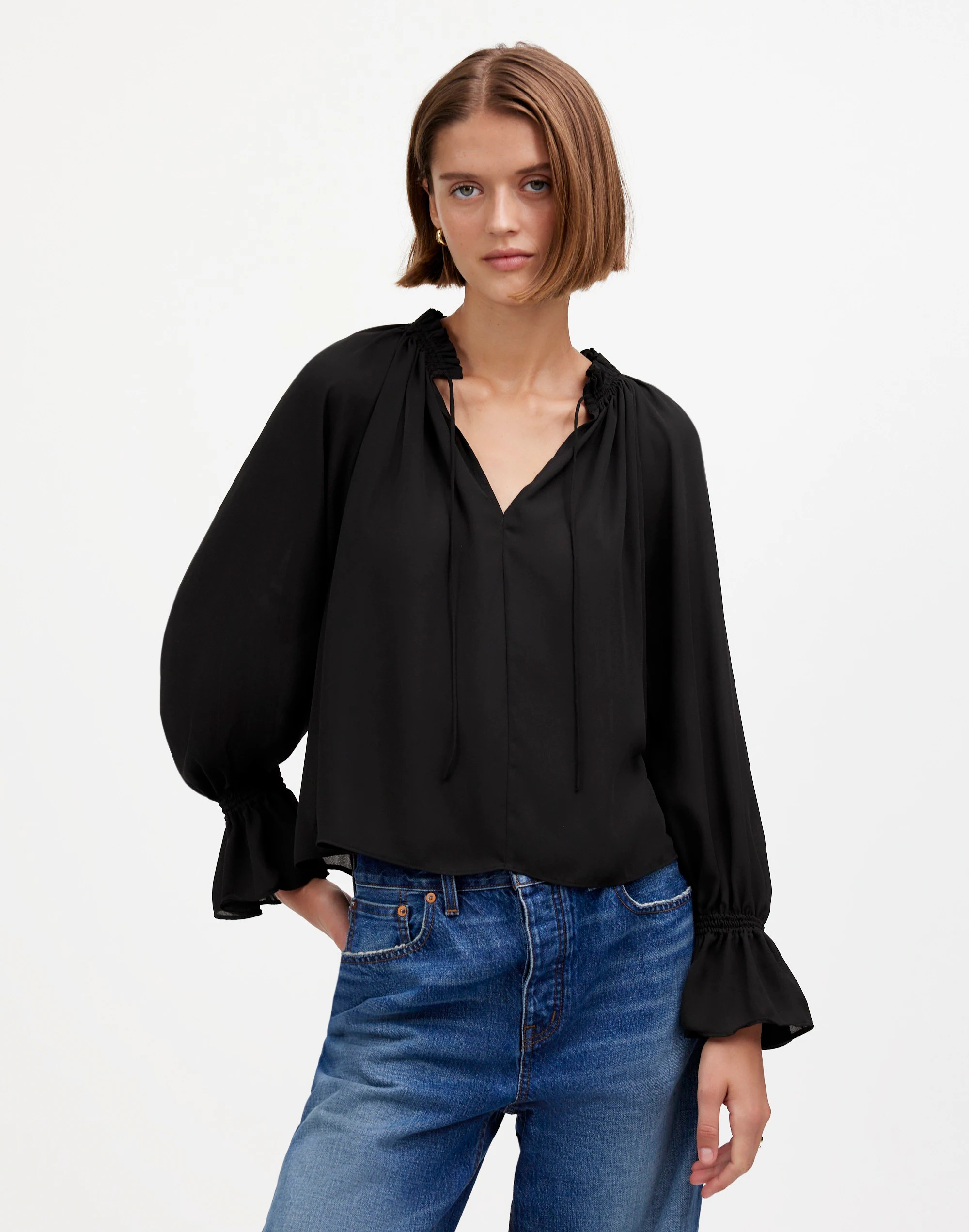 Long-Sleeve Tie-Neck Top | Madewell | Madewell