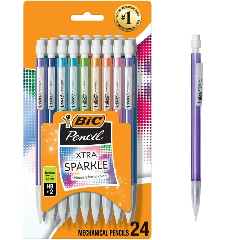 BIC Xtra Sparkle Mechanical Pencils, No. 2, Back to School Supplies, 0.7 mm, 24-Count  (Barrel Co... | Walmart (US)