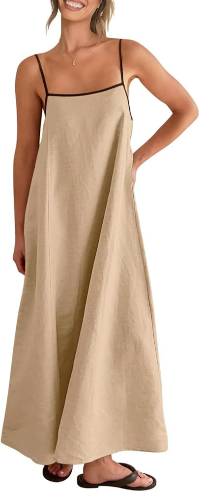 Senllen Summer Dresses for Women 2024 Adjustable Spaghetti Strap Contrast Backless Party Beach Lo... | Amazon (US)