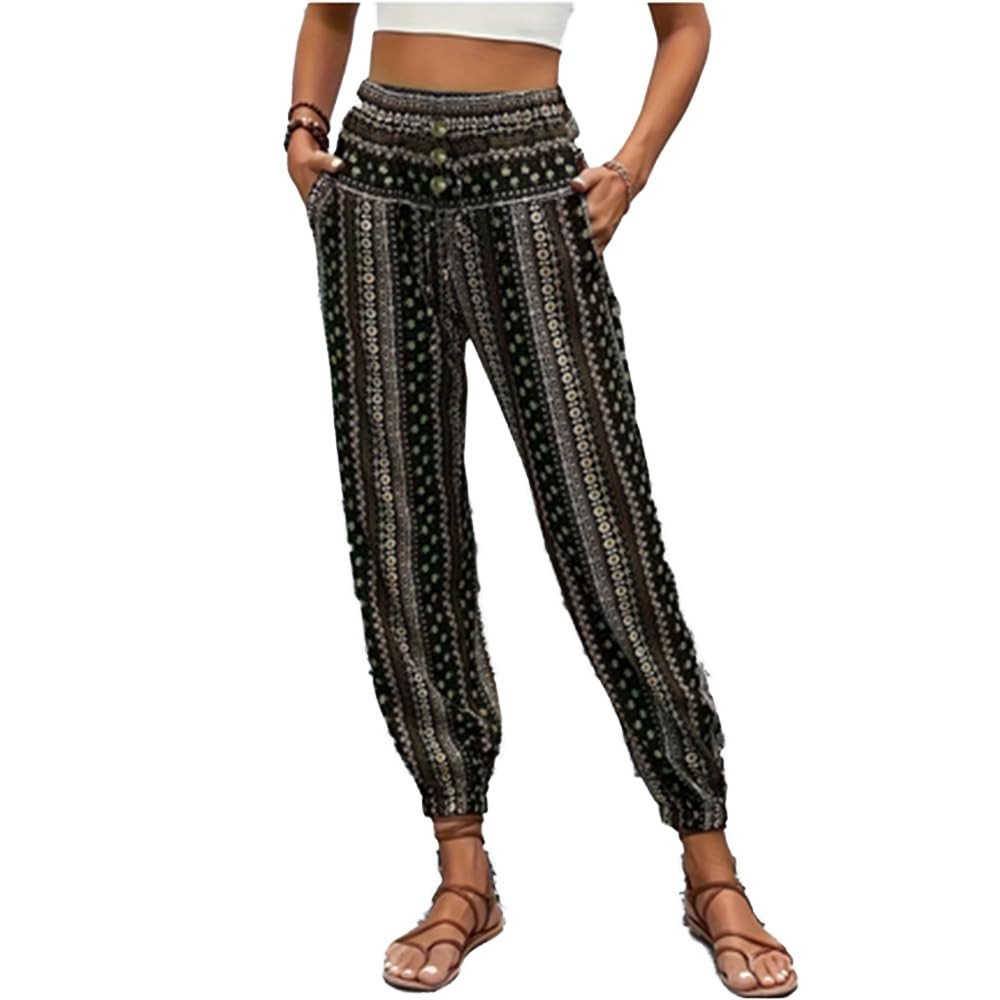 Women's Casual Bohemian Print Loose Fit Elastic Waistband Street Fashion Comfortable Relaxed Styl... | Amazon (US)