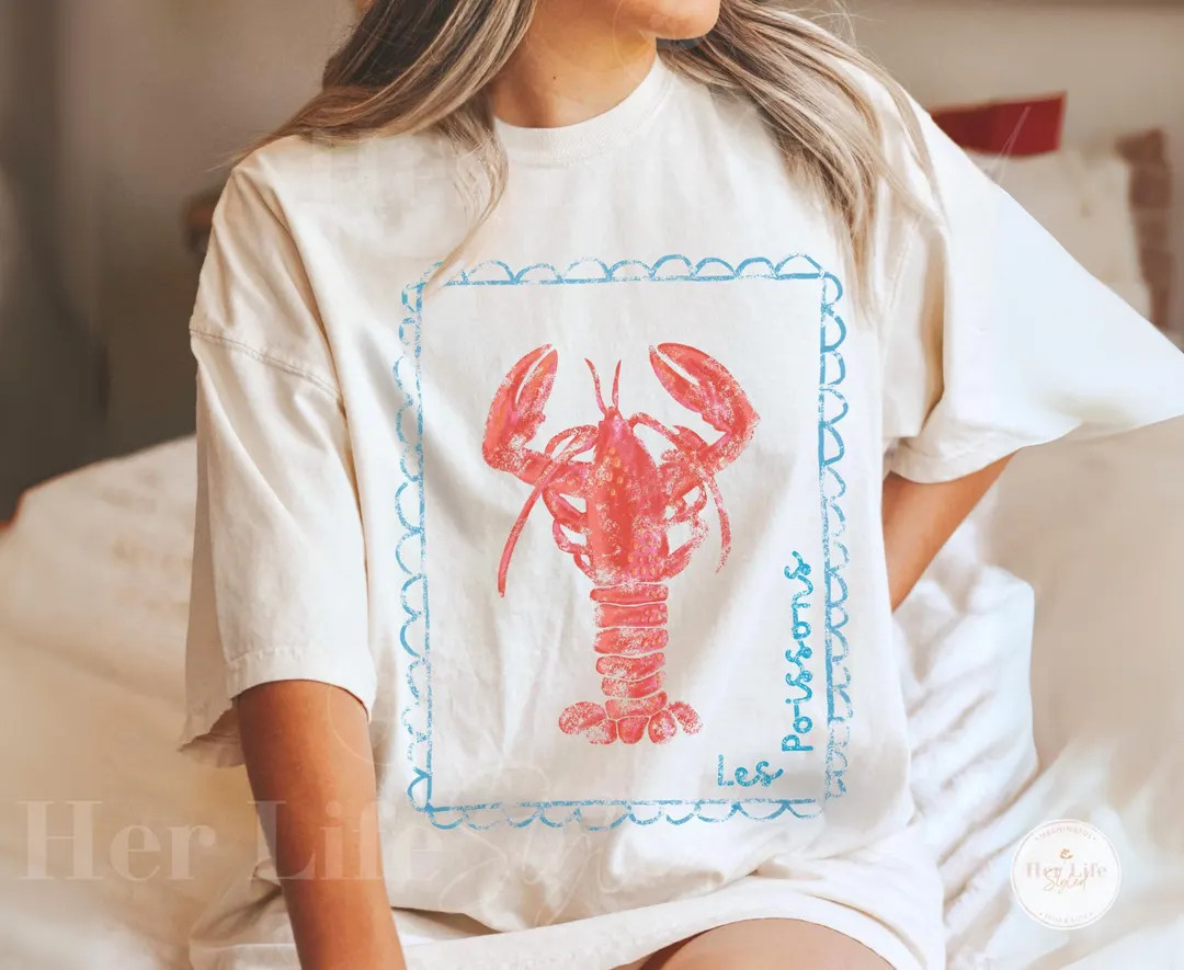 Comfort Colors Lobster Shirt, Coastal Graphic Tee for Women, Beach Vacation Shirt, Preppy Summer ... | Etsy (US)