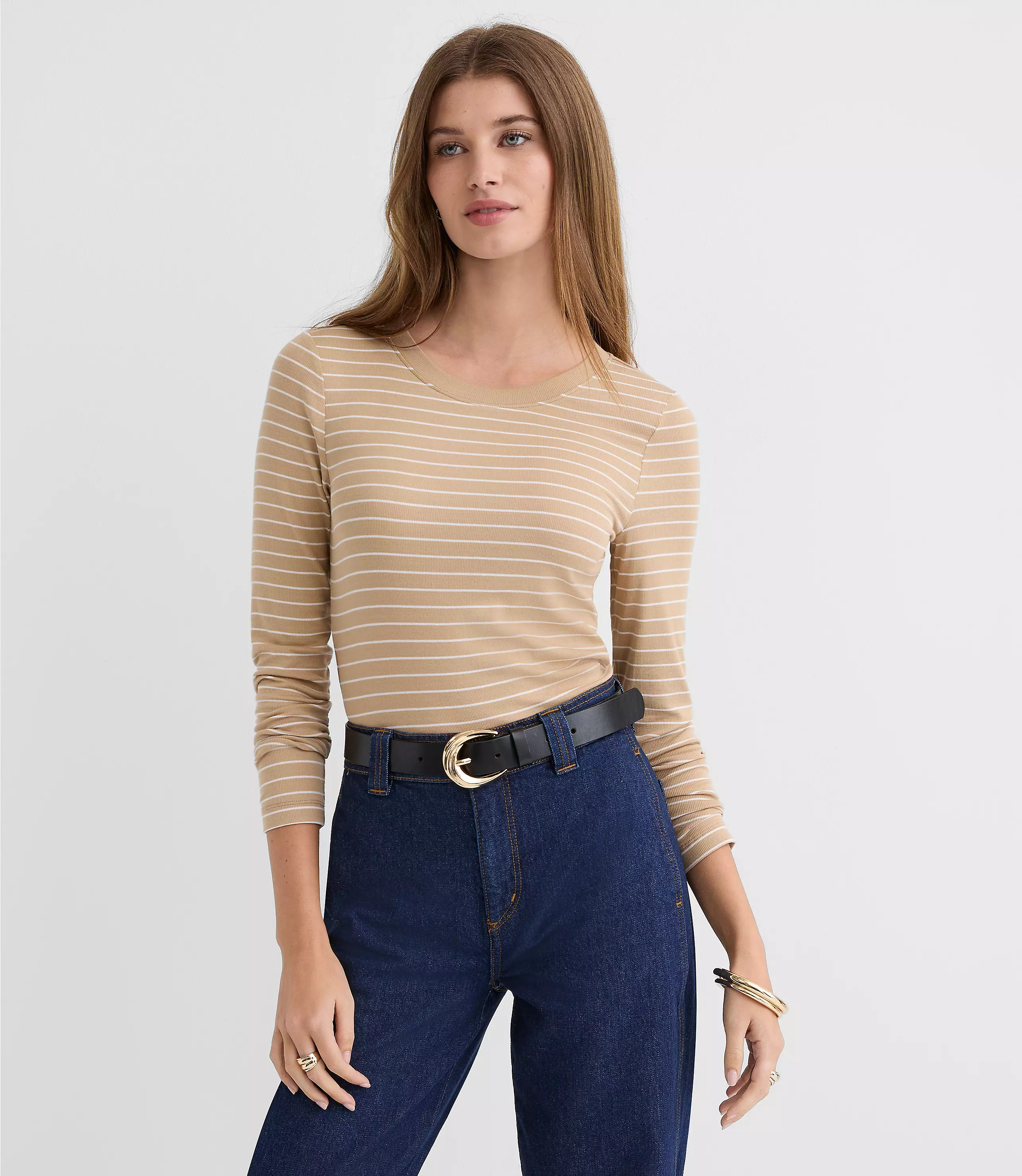 Striped Micro Modal Crew Neck Long Sleeve Tee | LOFT