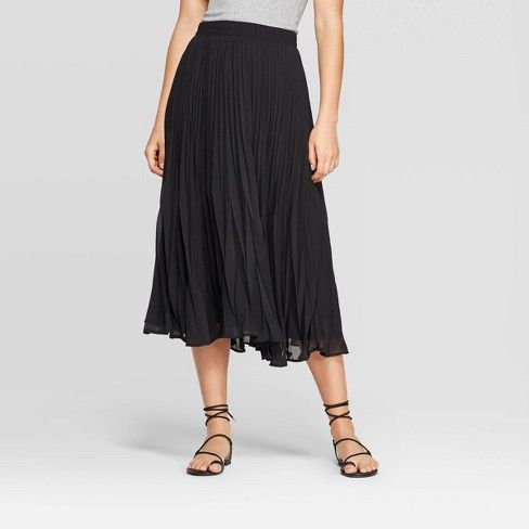 Women's Mid-Rise Pleated Midi Skirt - A New Day™ Black | Target