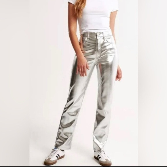 Silver Metallic High-Waisted Pants | Poshmark