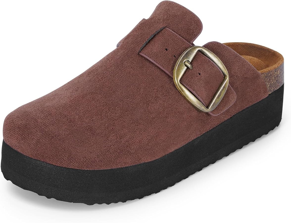 mazeskin Womens Memory Foam Platform Suede Clogs Comfortable Cork Footbed Adjustable Buckle Slipp... | Amazon (US)