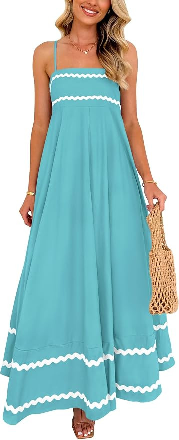 PRETTYGARDEN Women's 2026 Summer Flowy Maxi Dress Casual Sleeveless Spaghetti Strap Ruffle Beach ... | Amazon (US)