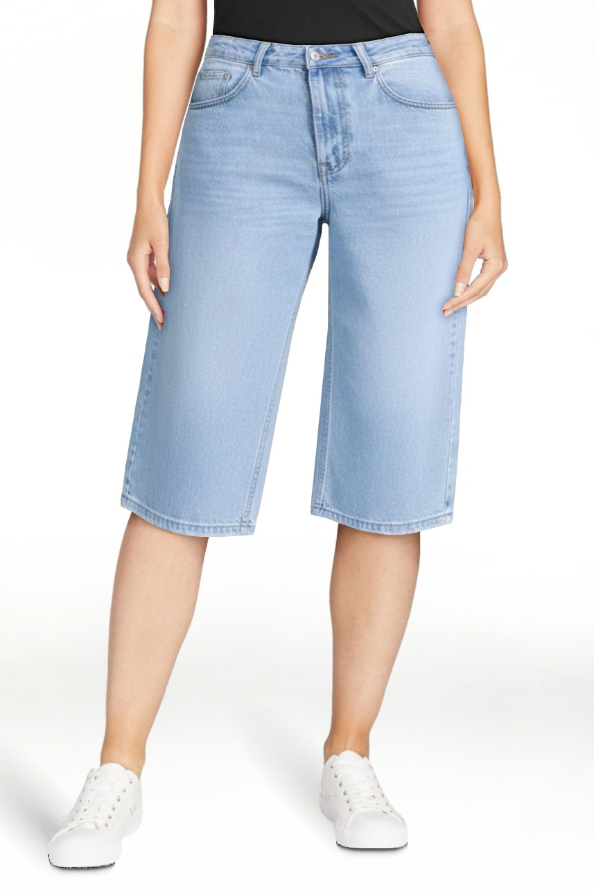 Forever 21 Five-Pocket Culotte Long Denim Shorts, Color-Light Denim, Size-27 | Walmart (US)
