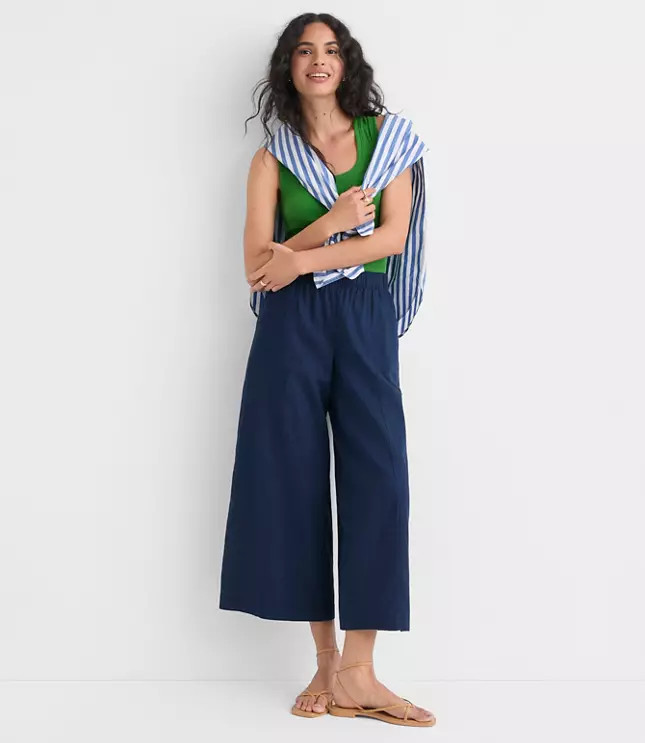 Breezy Wide Leg Crop Pants in Linen Cotton | LOFT