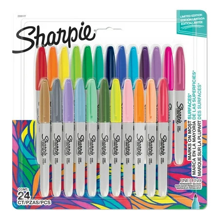 Sharpie Permanent Markers, Fine Point Coloring Pens, Assorted Colors, 24 Marker Pens | Walmart (US)