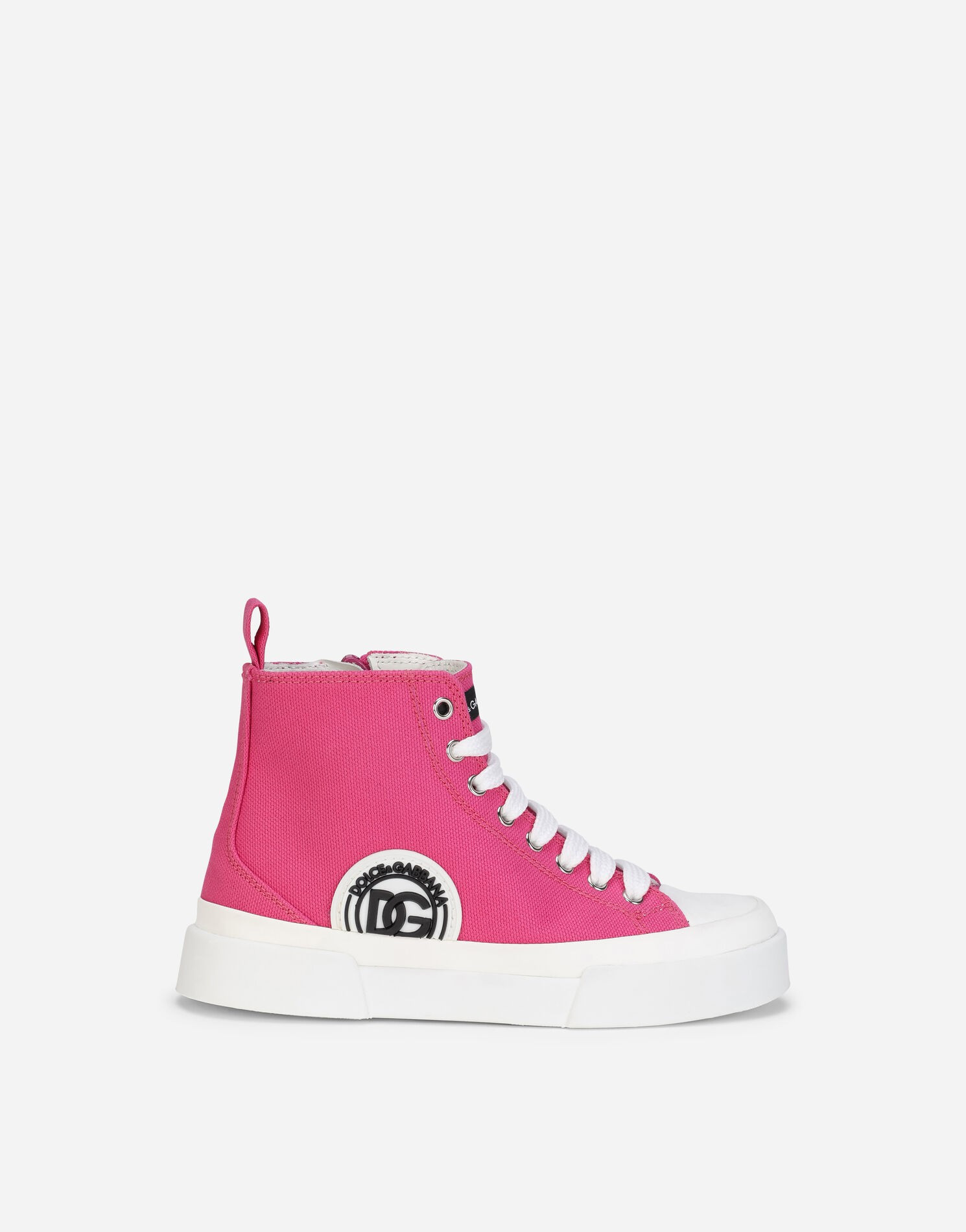 Canvas Portofino high-top sneakers in White/Fuchsia for Girls 2-12 years | Dolce&amp;Gabbana® | Dolce & Gabbana