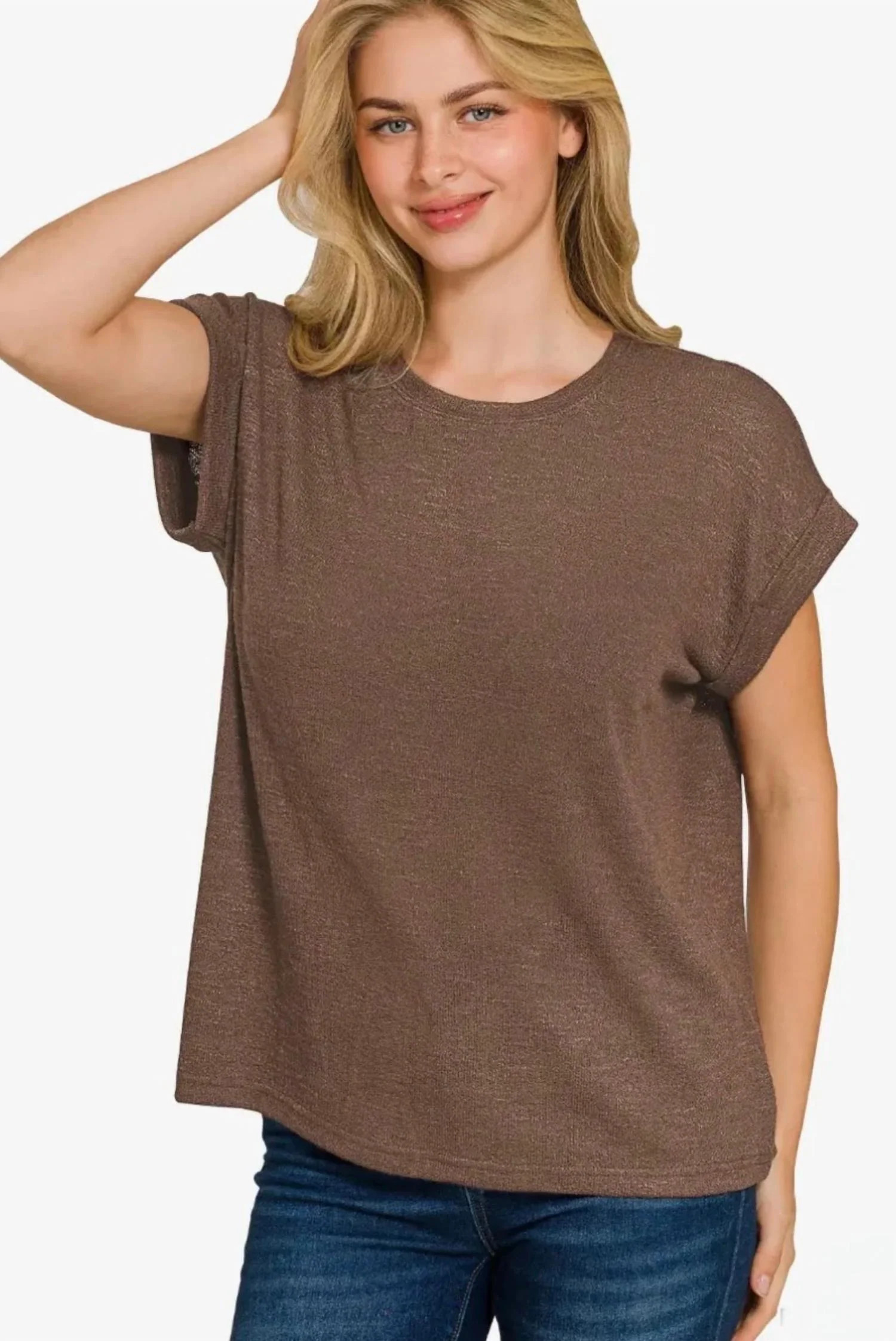 Slub Rolled Sleeve Tee In Brown | Shop Simon