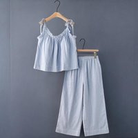 Chic Cotton Gauze Pajama Set For Women, Ruffle Trim Summer Sleepwear, Soft Loungewear, Youthful Cozy Pajamas | Etsy (US)