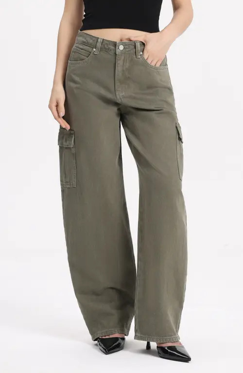 Bayeas Low Rise Barrel Cargo Jeans in Green at Nordstrom, Size 32 | Nordstrom
