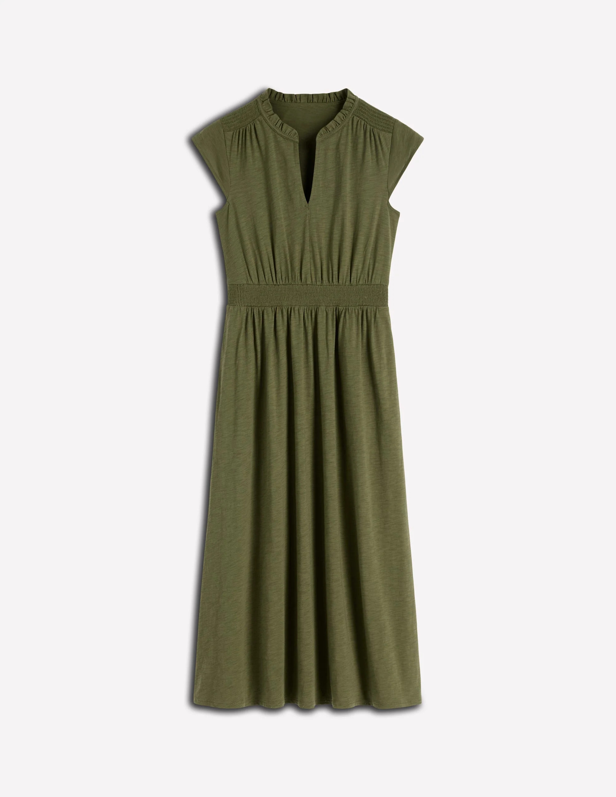 Alba Smocked Jersey Midi Dress-Olive | Boden (US)