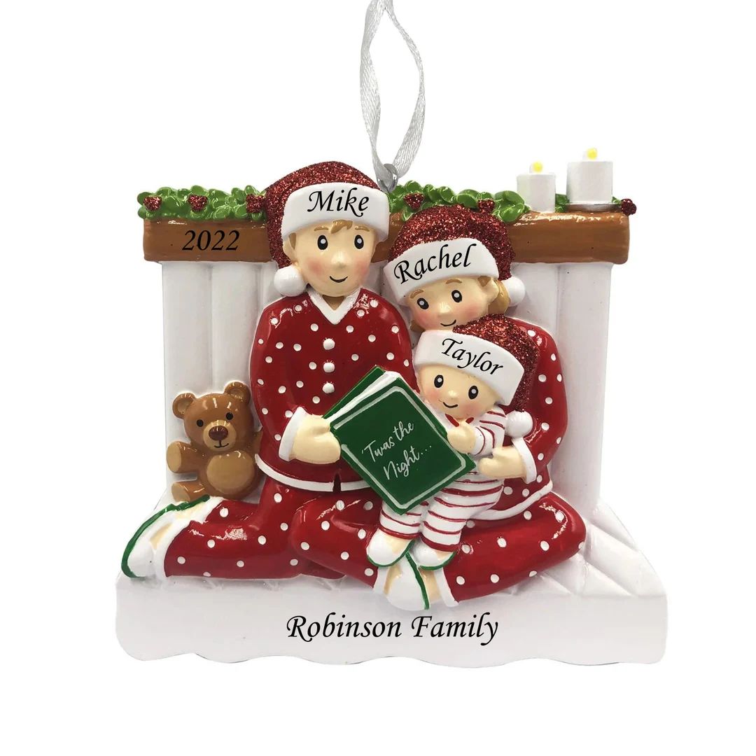 Reading In Bed Family of 3 Personalized Christmas Ornament, Family Of 3 Christmas Ornament, Perso... | Etsy (US)