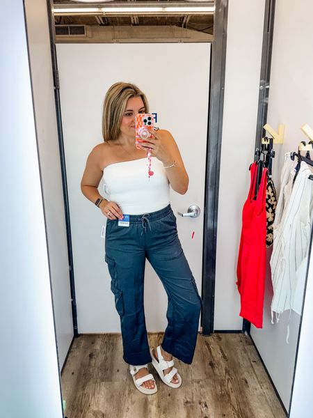 Old Navy size 8 new arrivals try on! @oldnavy 50% off sale! Tube top runs slightly small. I sized up to a large. Cargo pants slightly small. Size up if in between. In a medium. 

#LTKMidsize #LTKFindsUnder50 #LTKSaleAlert